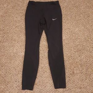 Nike Running Women's Size M Compression Leggings Black Gray Reflective Pockets